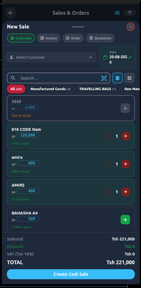 Elan Ledgers app — point of sale