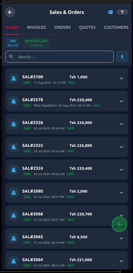 Elan Ledgers app — sales and orders